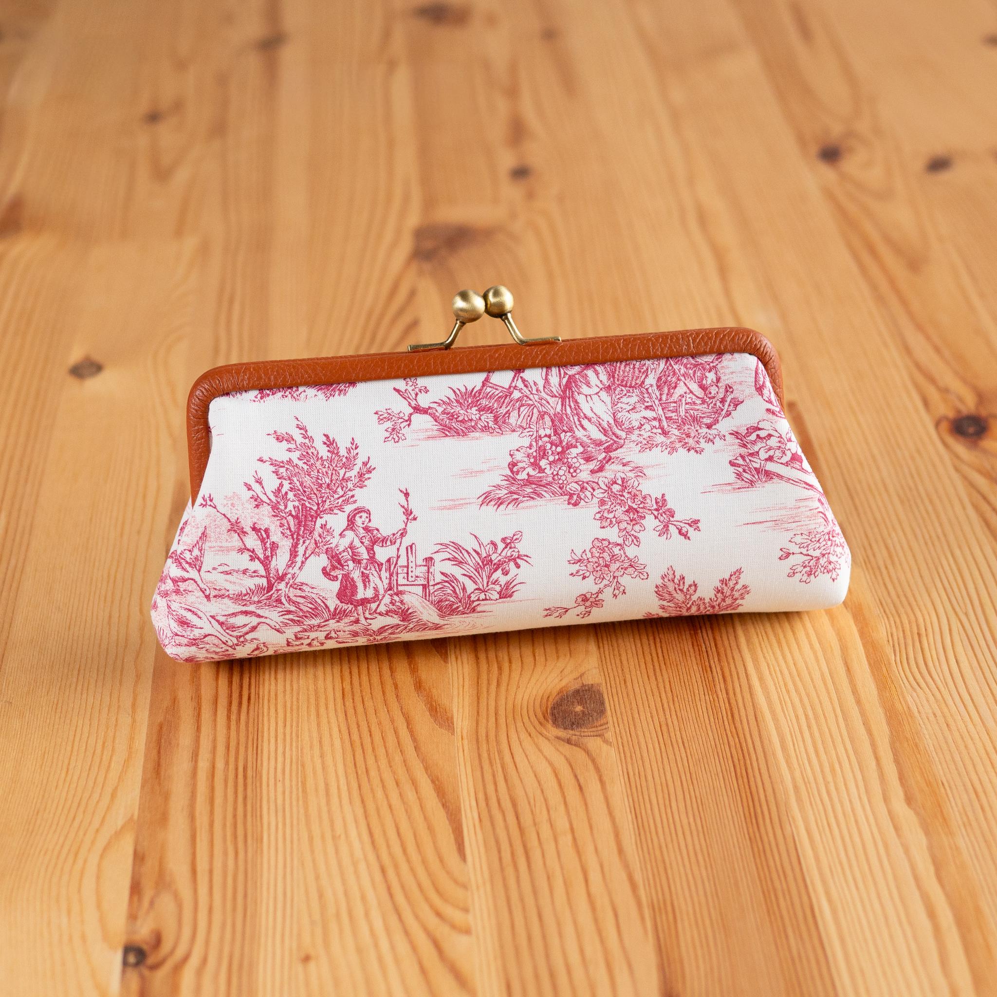 Toile de Jouy 革巻き口金のメガネケース（赤）フランス生地 | 3枚目