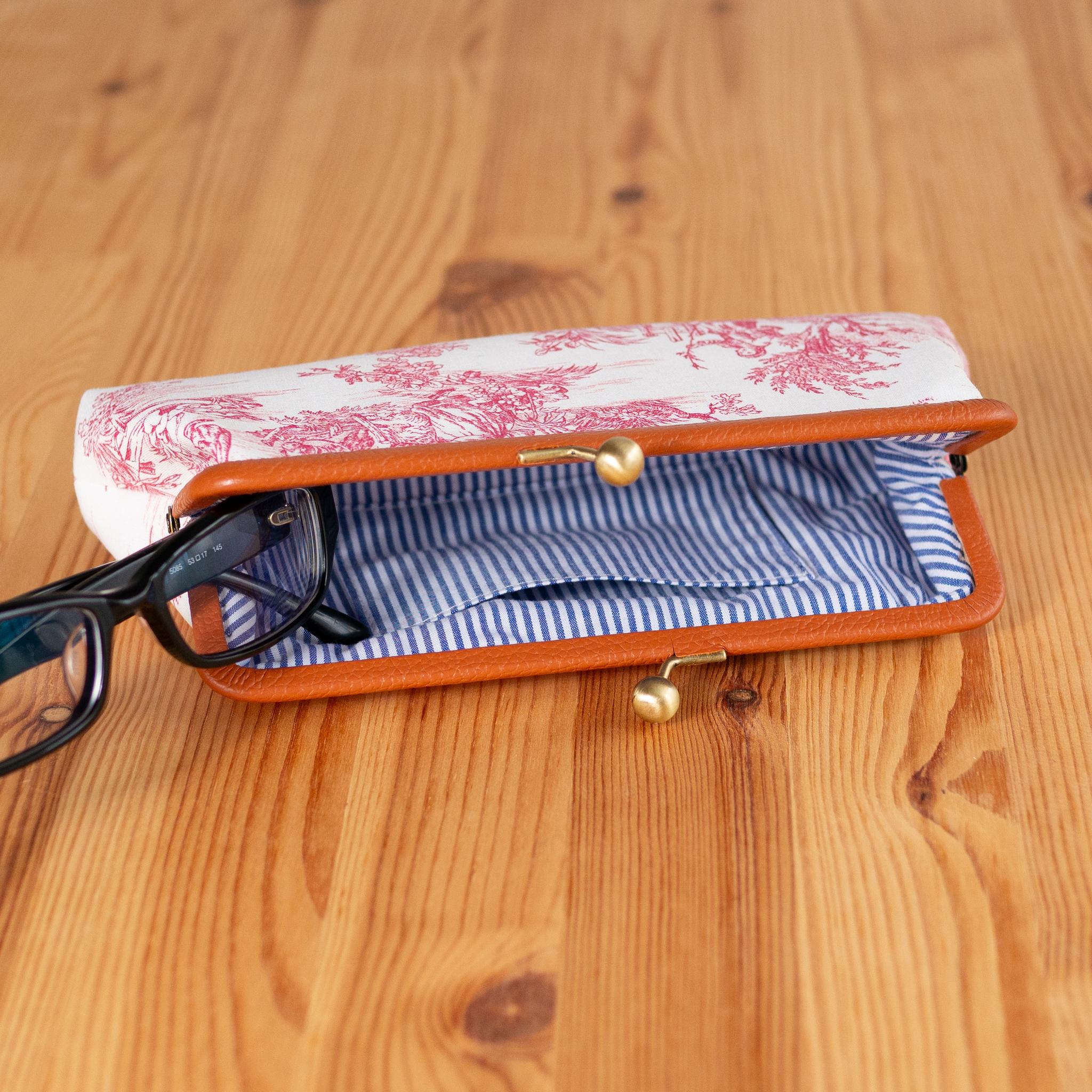 Toile de Jouy 革巻き口金のメガネケース（黒）フランス生地 | 4枚目