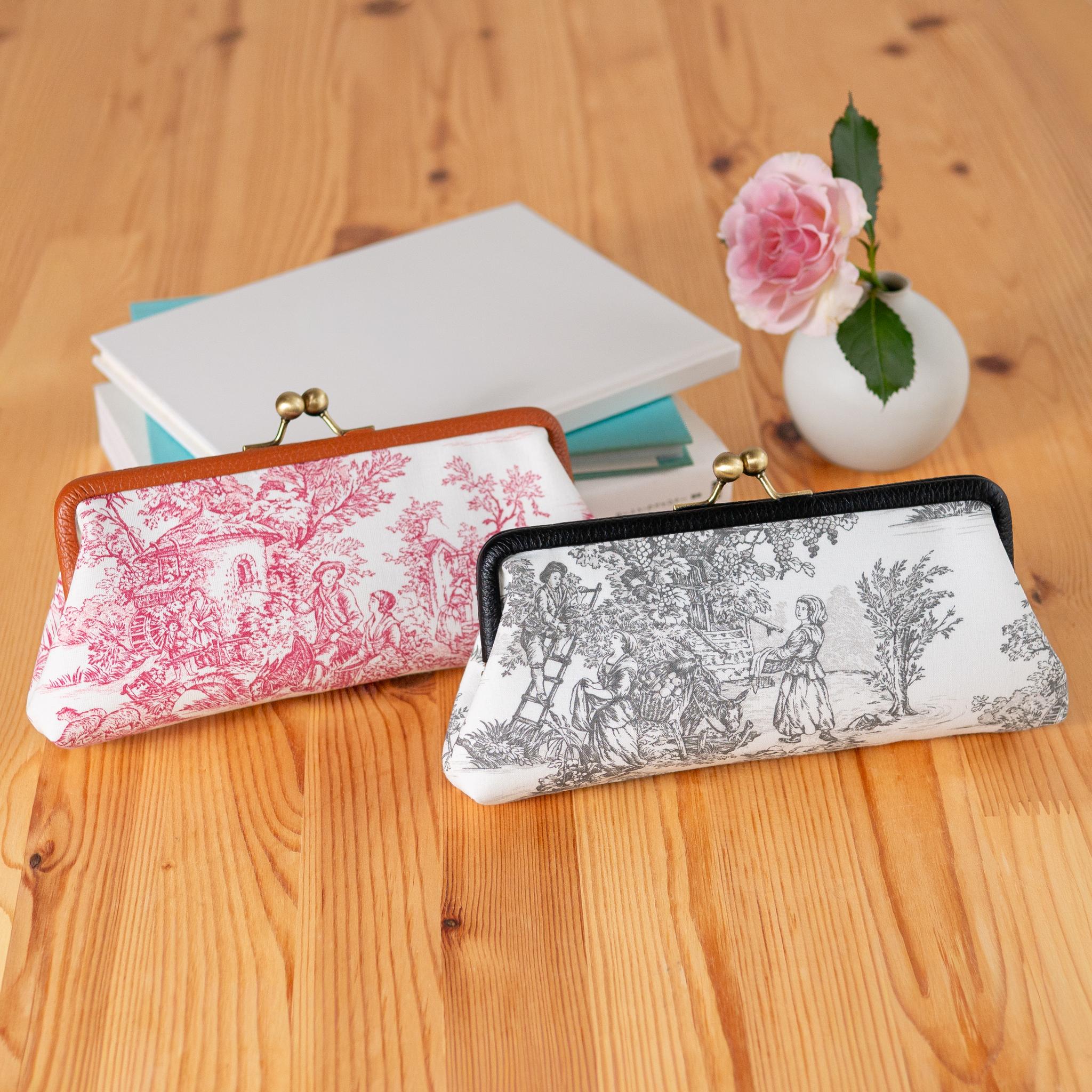 Toile de Jouy 革巻き口金のメガネケース（黒）フランス生地 | 11枚目